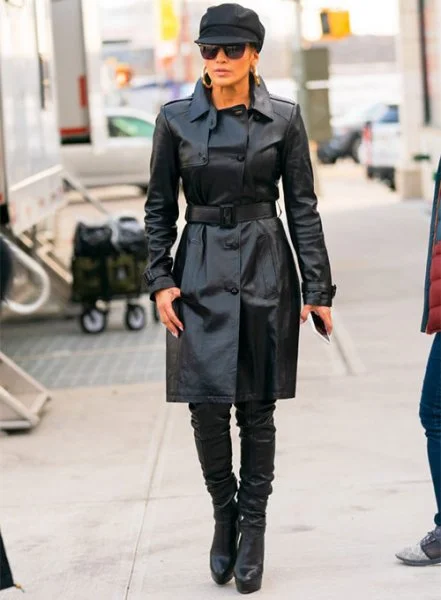 Jennifer Lopez Hustlers Leather Trench Coat Classic Khaki Trench Coat