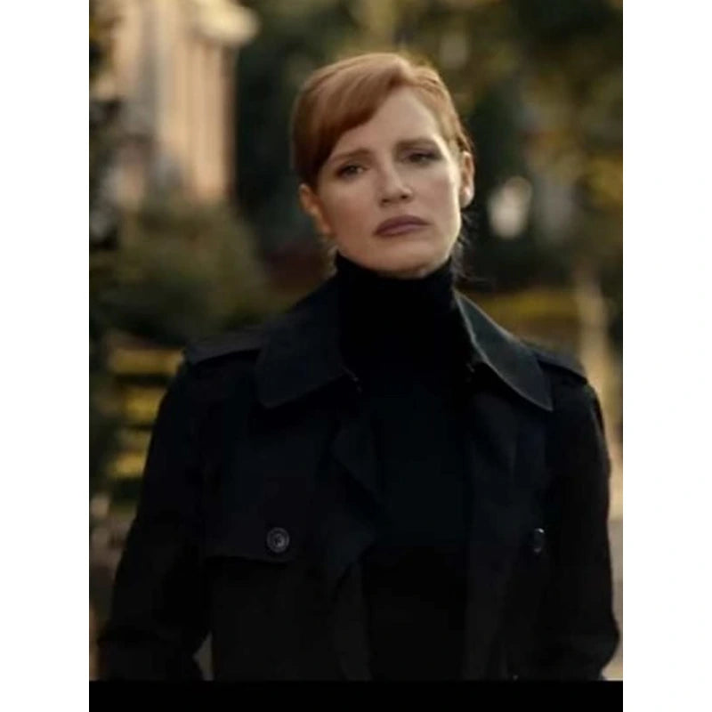 Jessica Chastain The 355 Mace Black Trench Coat Chic Wool Blend Trench