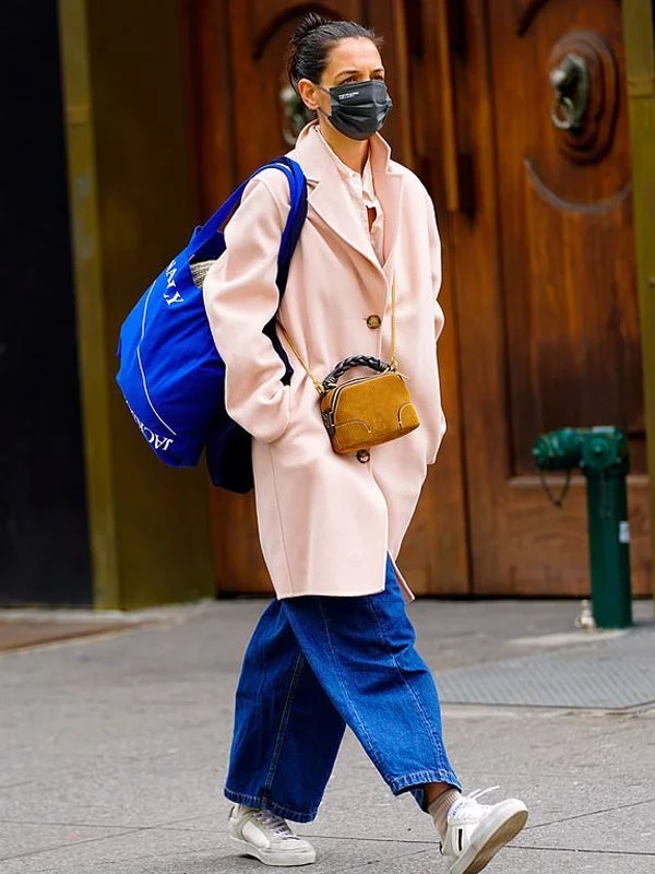 Katie Holmes Pink Trench Coat Trendy Oversized Trench Coat