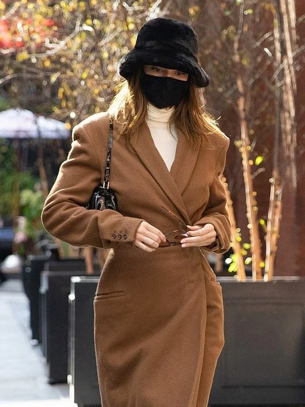 Kendall Jenner Long Brown Trench Coat Double-Breasted Military Trench Coat