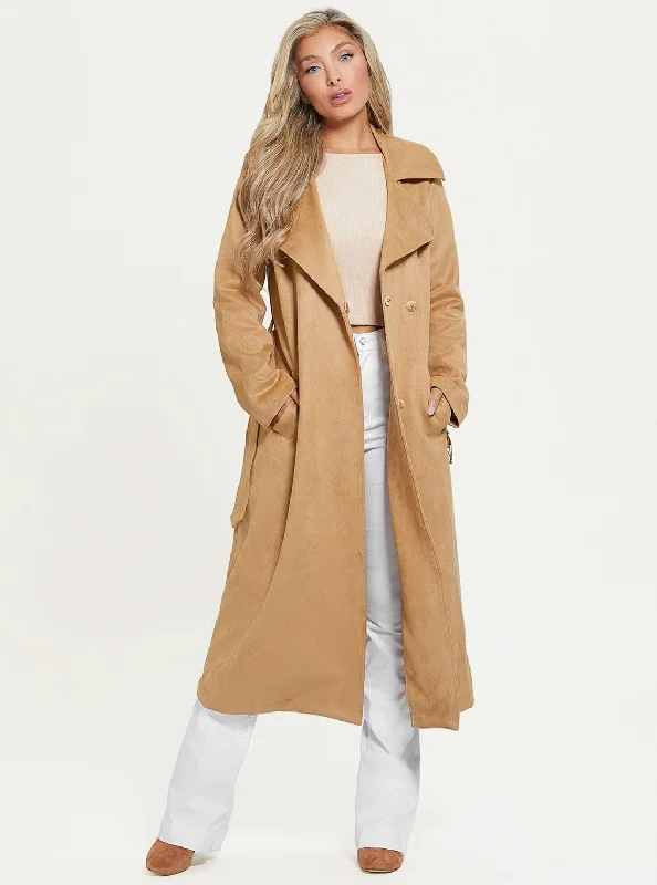 Khaki Tan Baraa Trench Coat Comfortable Wool Trench Jacket