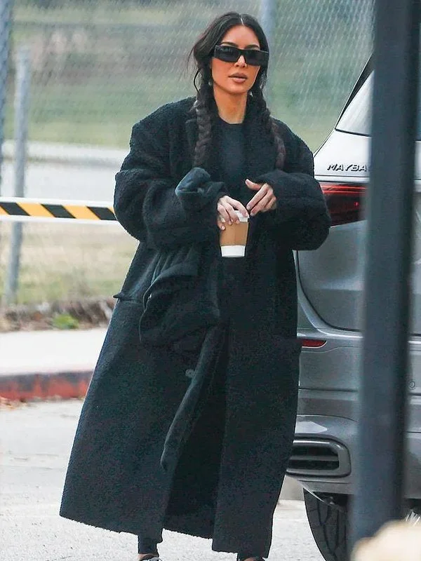 Kim Kardashian Black Trench Coat Elegant Long Trench Jacket
