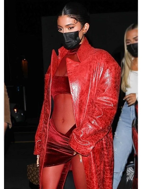LA Kylie Jenner Red Trench Coat Fashionable Long Wool Trench