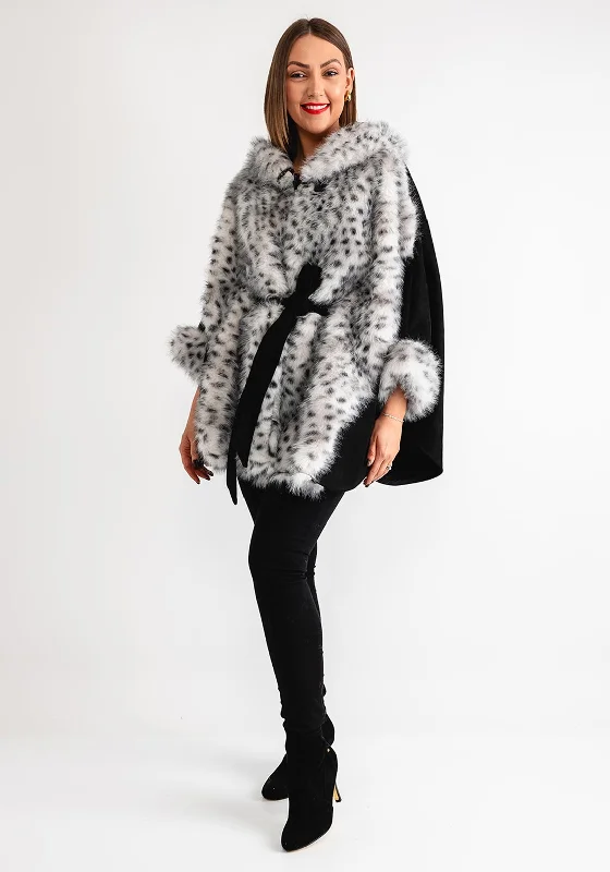 Serafina Collection Hooded Faux Fur One Size Poncho, Grey Hoodie with Longline Fit Extended Stylish Serafina Collection Hooded Faux Fur One Size Poncho, Grey Hoodie with Longline Fit Extended Stylish