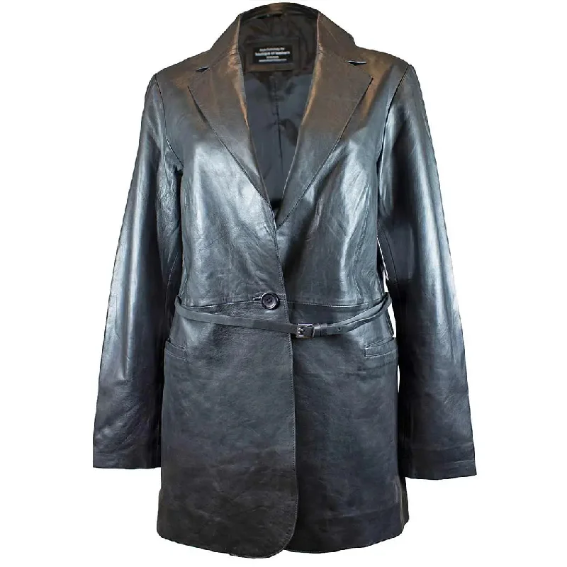 BOL Women's Leather Trench Coat with Adjustable Belt Modern Long Sleeve Trench