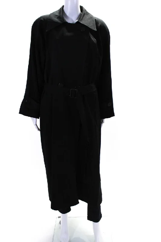 Linda Richards Womens Button Down Trench Coat Black Wool Fashionable Tartan Trench Coat