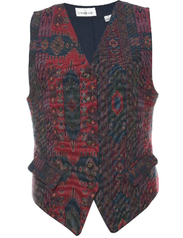 London Fog Ikat Pattern Multi-Colour Waistcoat - M Warm Fleece Waistcoat Vest