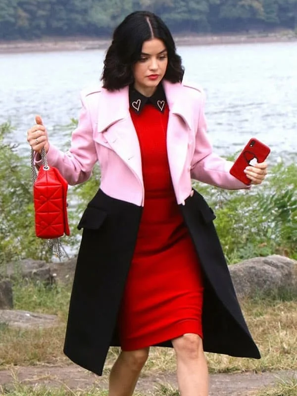 Lucy Hale Katy Keene Pink And Black Trench Coat Modern Military Style Trench