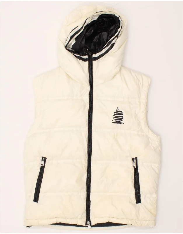 MARINA YACHTING Womens Hooded Padded Gilet IT 50 XL Off White Nylon Hoodie with Applique Textured Unique MARINA YACHTING Womens Hooded Padded Gilet IT 50 XL Off White Nylon Hoodie with Applique Textured Unique