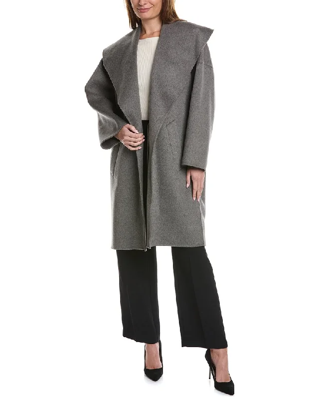 Michael Kors Collection Shawl Clutch Wool Coat Elegant Lace Shawl Wrap