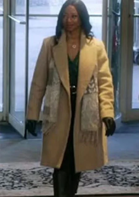 Monique Coleman Beige Trench Coat Trendy Double-Breasted Trench