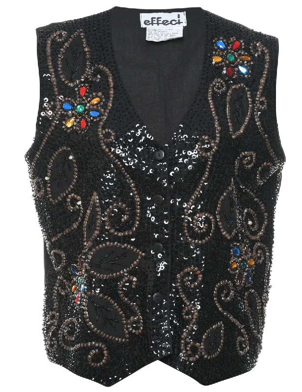 Multi-Colour Sparkly Beaded Waistcoat - L Trendy Checkered Waistcoat Jacket