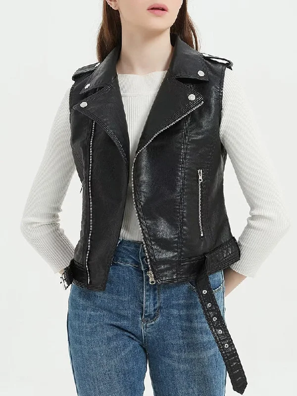 New Spring Autumn Women Slim Fit Pu Faux Leather Vest with Belt Moto Biker Female Sleeveless Short Waistcoat Tops Elegant Ribbed Waistcoat Vest New Spring Autumn Women Slim Fit Pu Faux Leather Vest with Belt Moto Biker Female Sleeveless Short Waistcoat Tops Elegant Ribbed Waistcoat Vest