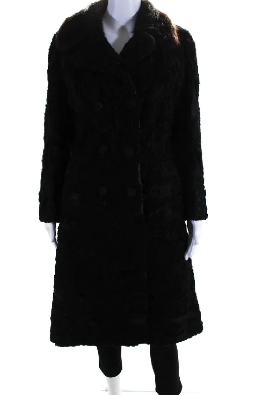 Nilssons Pals Womens Swakara Fox Trimmed Hook & Loop Trench Coat Black Stylish Plaid Trench Design Nilssons Pals Womens Swakara Fox Trimmed Hook & Loop Trench Coat Black Stylish Plaid Trench Design