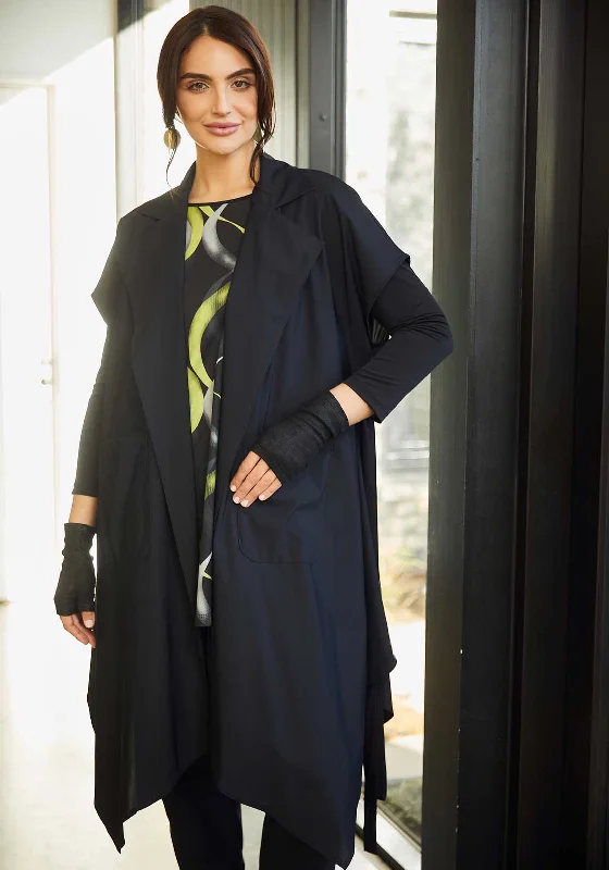 Ora Longline Belted Waistcoat, Black Comfortable Slim Waistcoat Vest