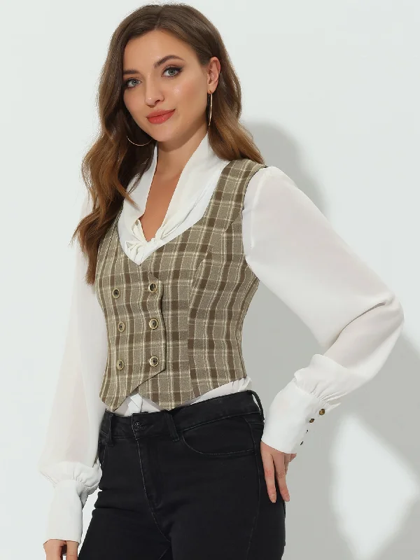 Plaid Waistcoat Racerback Vintage Steampunk Suit Vest Fashionable Plaid Waistcoat