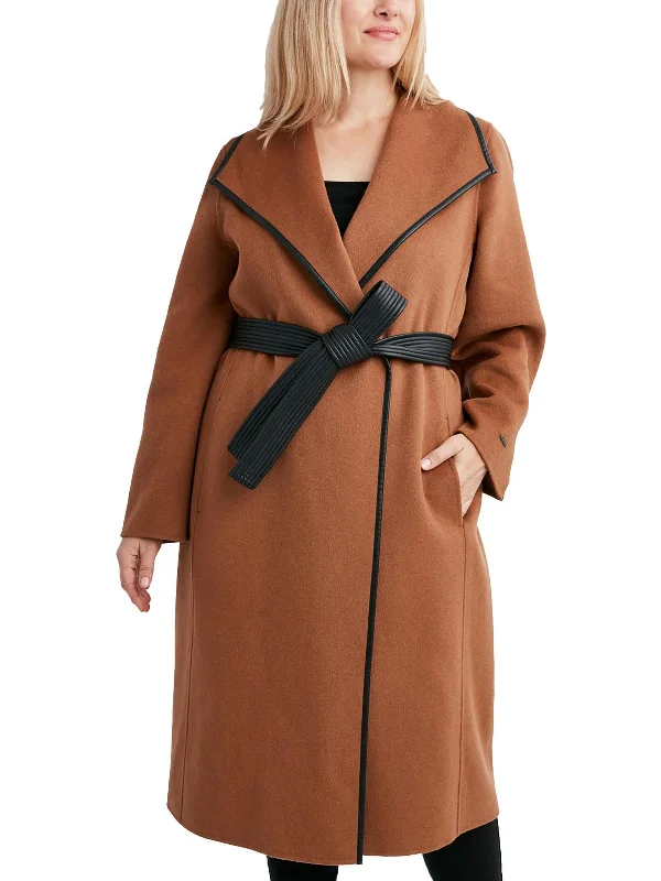 Plus Womens Wool Blend Long Trench Coat Soft Knit Trench Coat