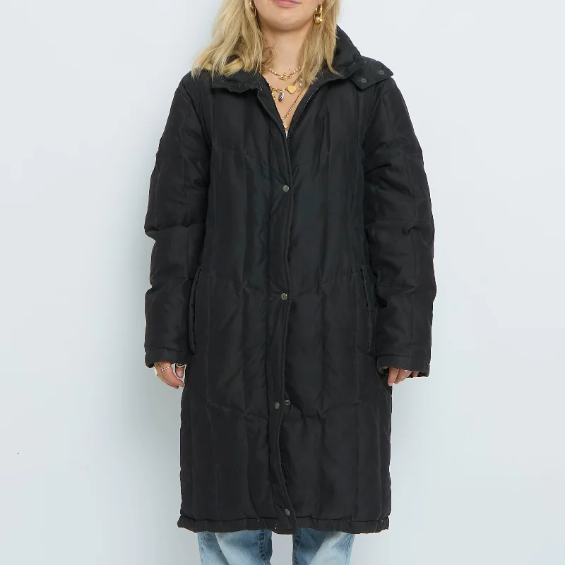 Quilted Hooded Popper  Maxi Puffer- UK 12 Hoodie with Monochrome Minimalist Simple