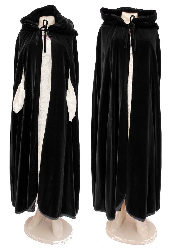 RARE 1960s Vintage Pierre Celeyre Black Velvet Hooded Cloak Cape • Designer Opera Cape • Dracula Hoodie with Cuffed Sleeves Snug Secure RARE 1960s Vintage Pierre Celeyre Black Velvet Hooded Cloak Cape • Designer Opera Cape • Dracula Hoodie with Cuffed Sleeves Snug Secure