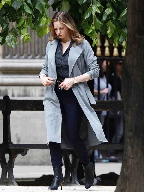 Rebecca Ferguson Mi6 Grey Trench Coat For Women Fashionable Pleated Trench Coat