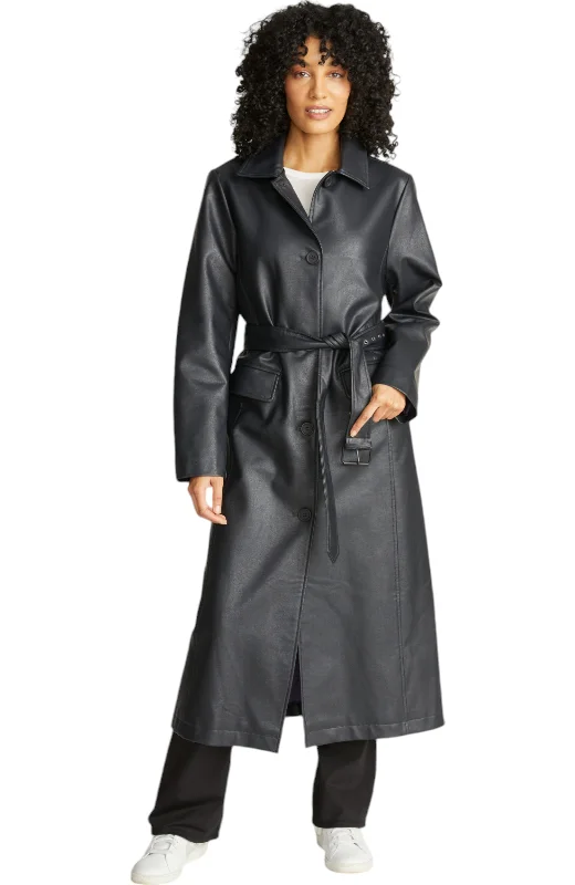 Rebecca Minkkoff Women's Vegan Leather Trench Trendy Long Wool Trench