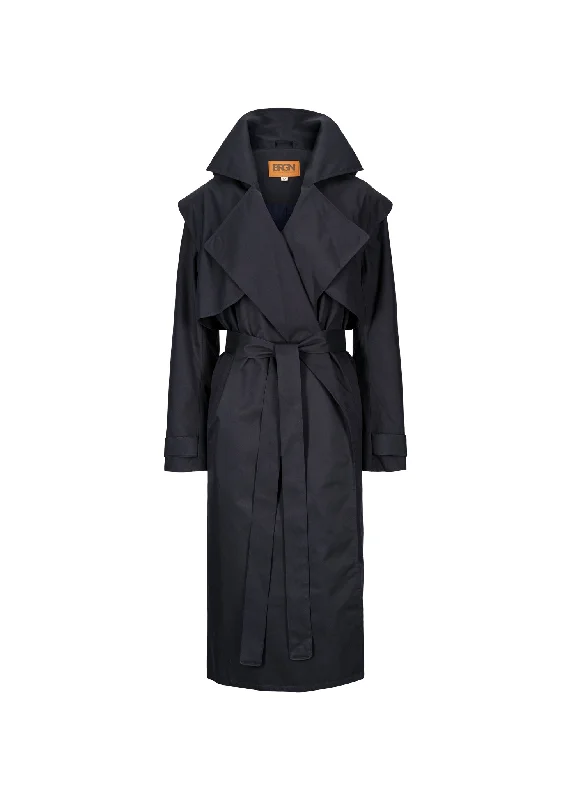 Regndråpe Trench Coat - Dark Navy Cozy Wool Trench Jacket