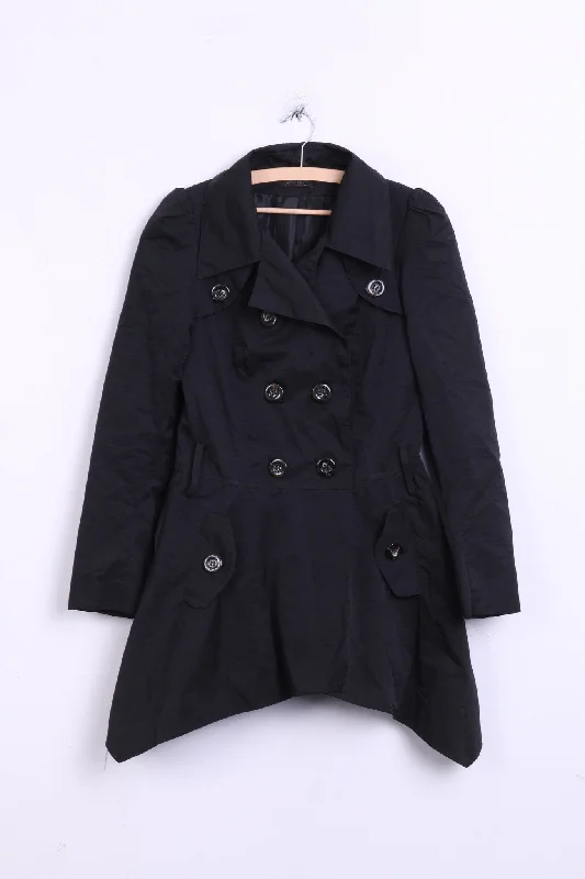 SAVIDA Womens 38 M Coat Trench Double Breasted Black Cotton Nylon Trendy Cotton Trench Coat
