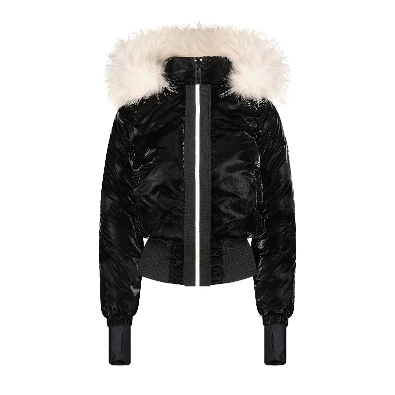 SCOTCH BONNET WHITE FUR HOODED BOMBER Hoodie with V-Neck Classic Versatile