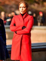 Jennifer Lopez Second Act Movie 2018 Maya Red Wool Trench Coat Casual Button-Up Trench Coat