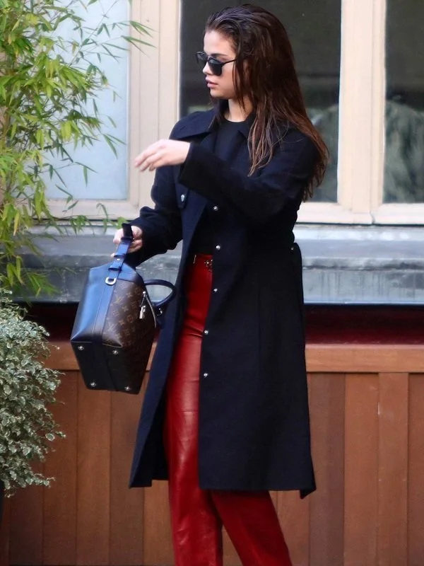 Selena Gomez Black Trench Coat Warm Double-Breasted Trench