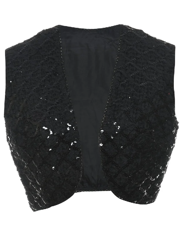 Sequined Waistcoat - L Stylish Belted Waistcoat Jacket