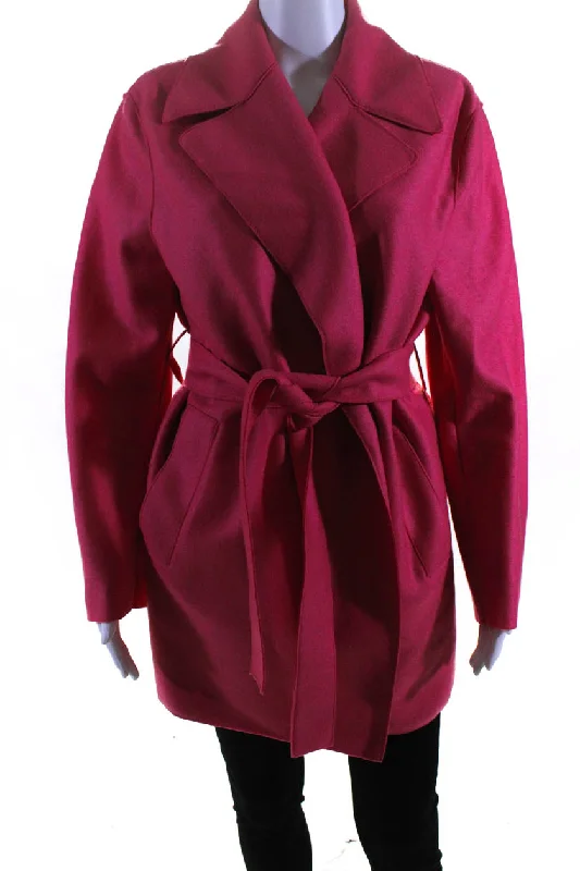 Sharis Place Womens Wool Felt Short Belted Trench Coat Watermelon Pink Large Elegant Trench Coat with Pockets Sharis Place Womens Wool Felt Short Belted Trench Coat Watermelon Pink Large Elegant Trench Coat with Pockets