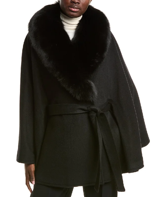 sofiacashmere Belted Shawl Collar Cape Coat Stylish Pashmina Shawl Wrap