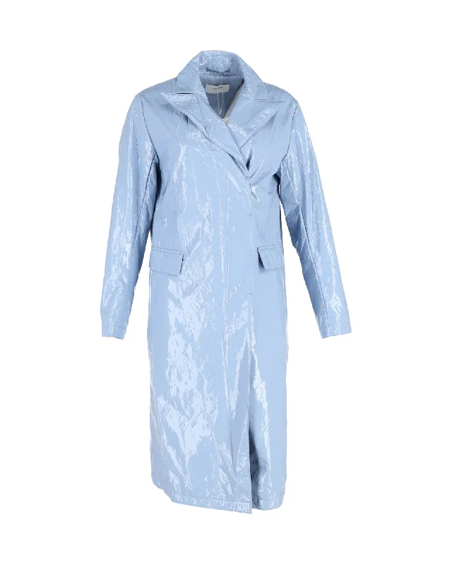 Sportmax Faux Leather Trench Coat In Light Blue Polyester Elegant Belted Trench Coat Sportmax Faux Leather Trench Coat In Light Blue Polyester Elegant Belted Trench Coat