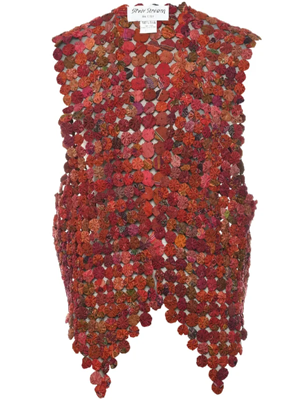 Textured Knit Pink & Maroon Waistcoat - M Warm Puffer Waistcoat Vest