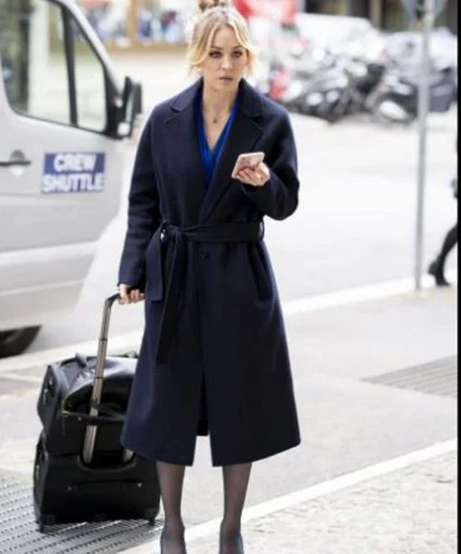 The Flight Attendant Cassie Bowden Black Trench Coat Comfortable Wool Trench Jacket