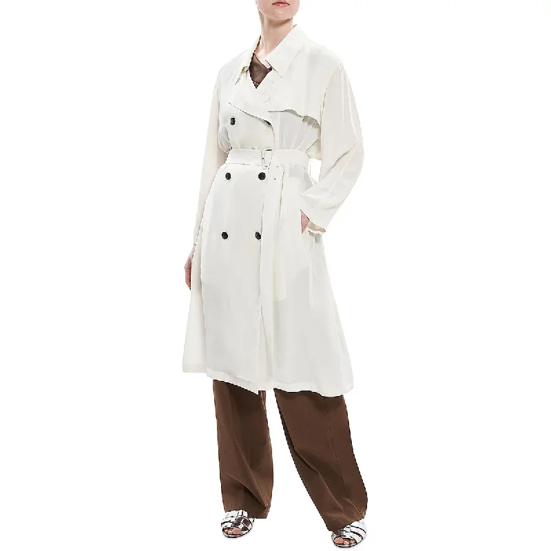 Theory Womens Double-Breasted Lightweight Trench Coat Chic Plaid Trench Coat
