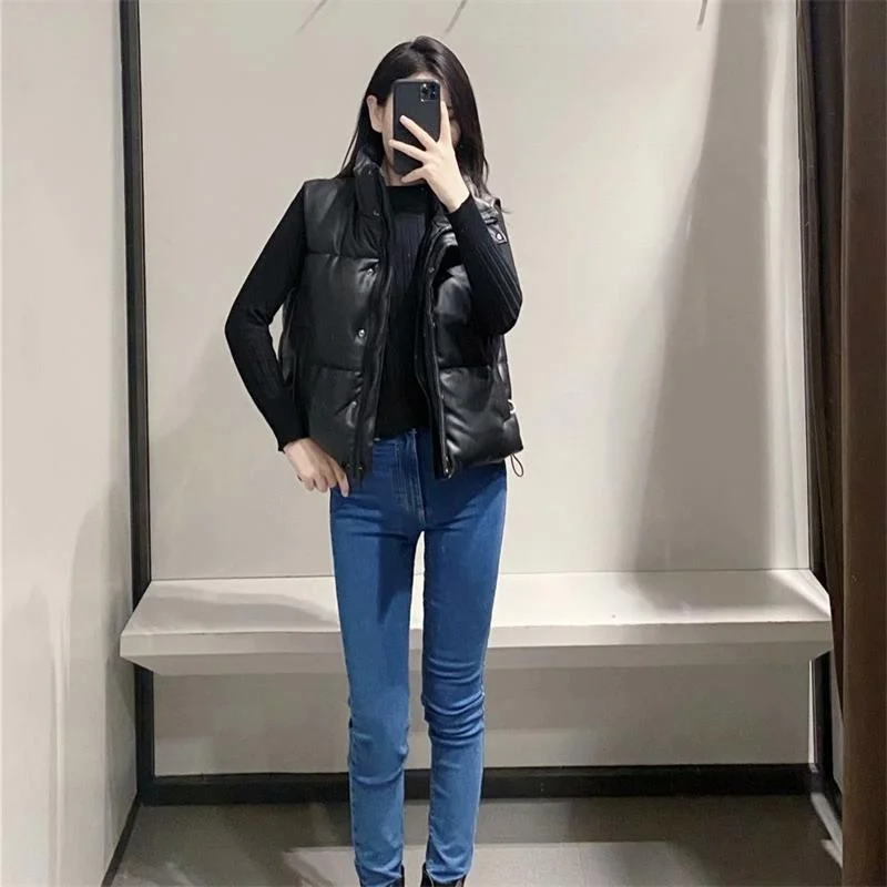 Fashion Leather Cotton Pocket Padded Waistcoat Vintage Sleeveless Comfortable Zip Waistcoat Vest Fashion Leather Cotton Pocket Padded Waistcoat Vintage Sleeveless Comfortable Zip Waistcoat Vest