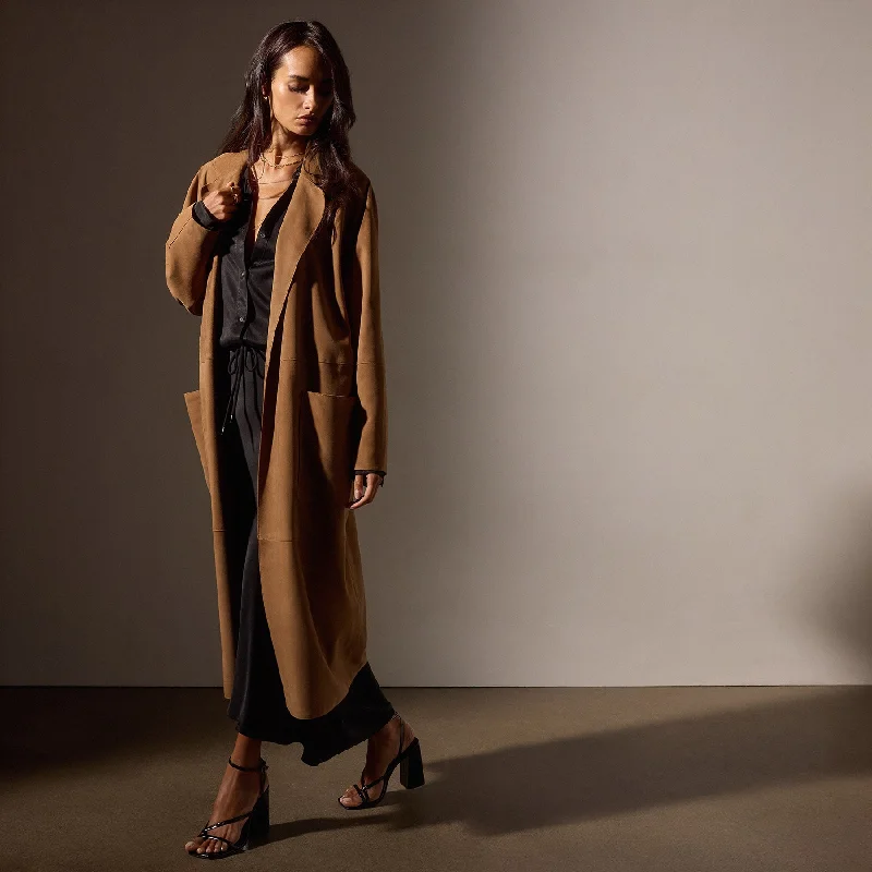 Unlined Suede Trench Coat - Toffee Comfortable Trench Coat for Women