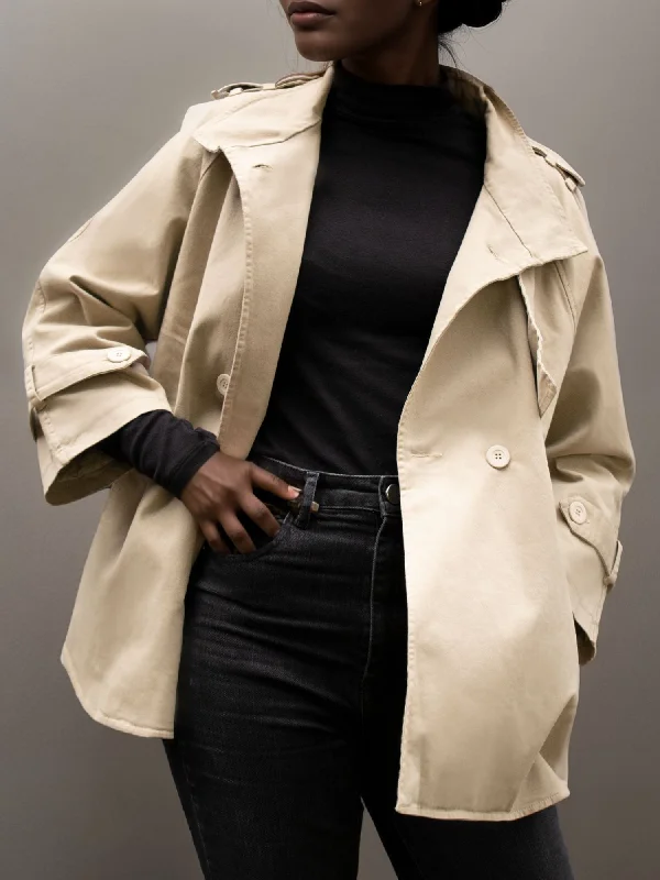 Cotton-Gaberdine Trench Coat Chic Sleeveless Wool Trench