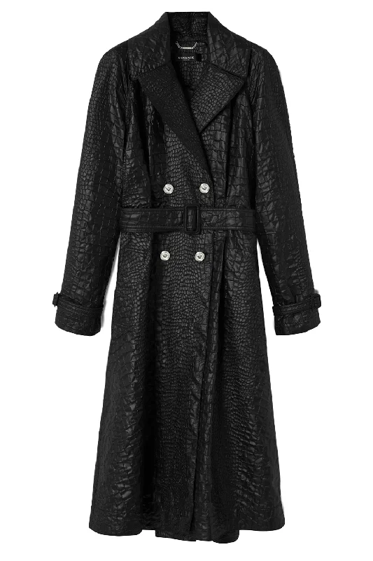 Croc-Lacquered Cloquet Trench Coat Double-Breasted Military Trench Coat