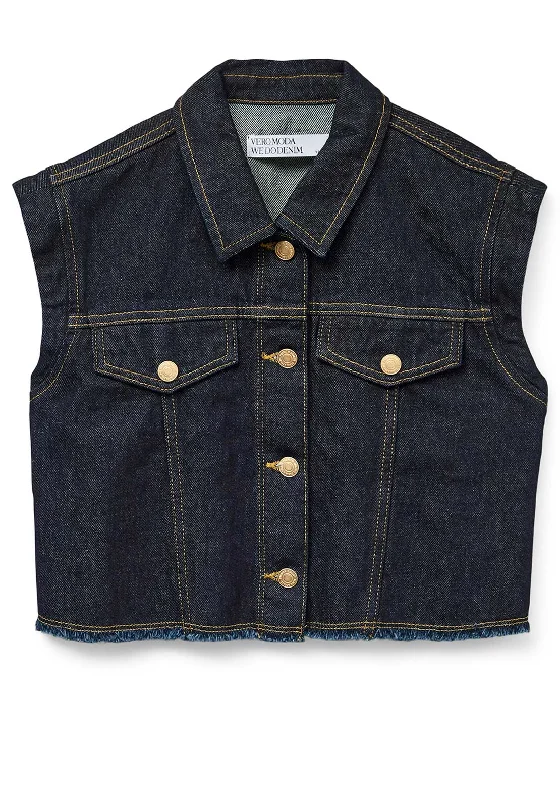 Vero Moda Tabitha Denim Waistcoat, Dark Blue Denim Casual Long Waistcoat Vest