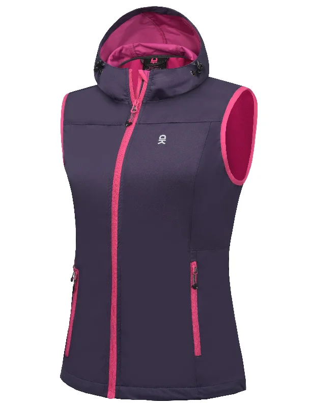 Women's Hooded Windproof Softshell Vest Hoodie with Strings Custom Fit Adjustable