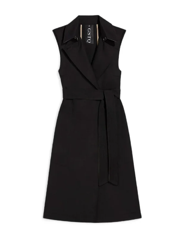 Women's Sleeveless Trench Coat In Black Beauty Classic Wool Trench Jacket