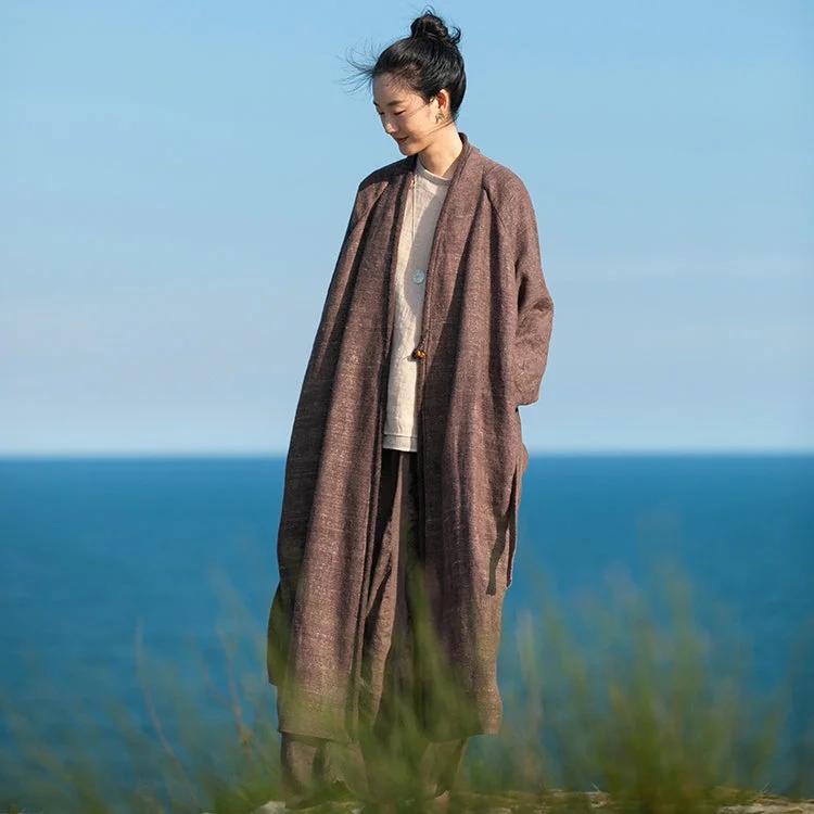 Women's Zen-Inspired Linen Trench Coat Classic Double-Breasted Trench Coat
