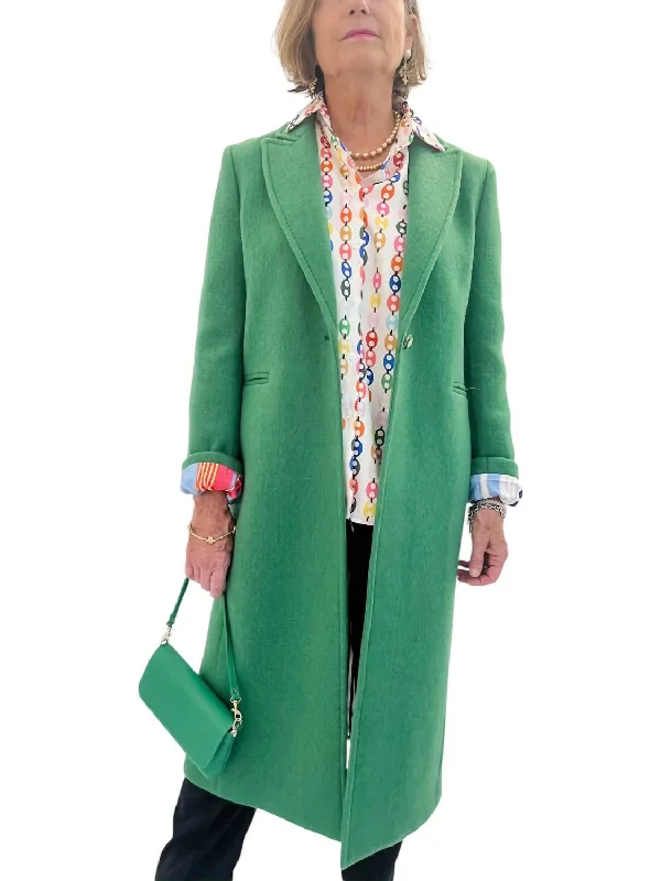 Wool Trench Coat In Verde Elegant Trench Coat with Belt