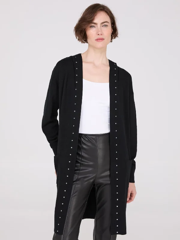 Hooded Duster With Stud Details Hoodie with Mesh Breathable Sporty