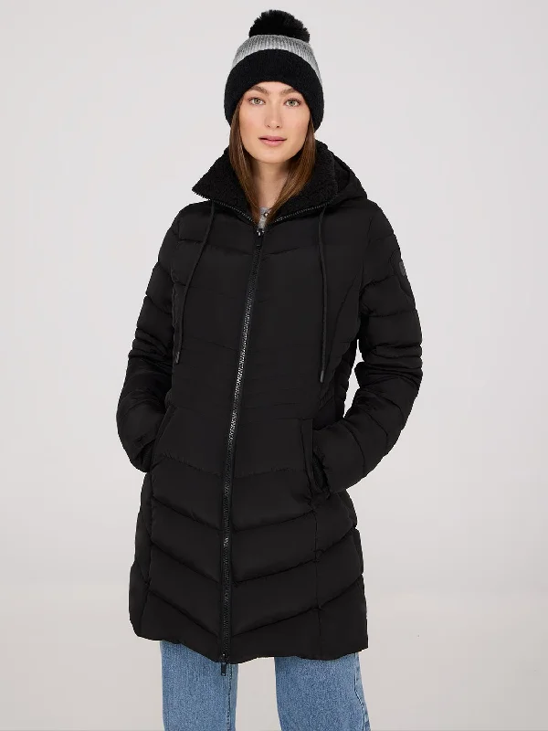 Mid-Length Hooded Puffer Hoodie with Lace Feminine Delicate