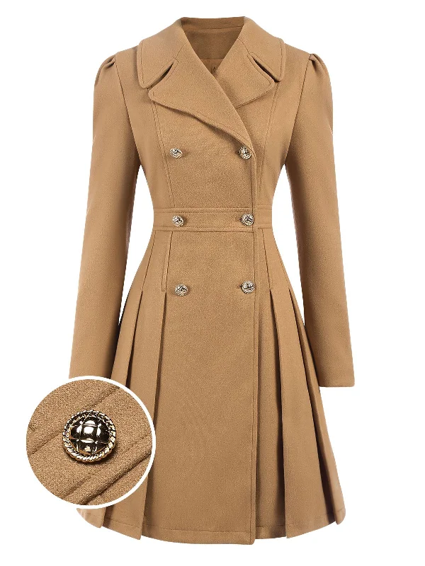 1940s Lapel Double-Breasted Pocket A-Line Coat Embroidered Appliqued Beaded