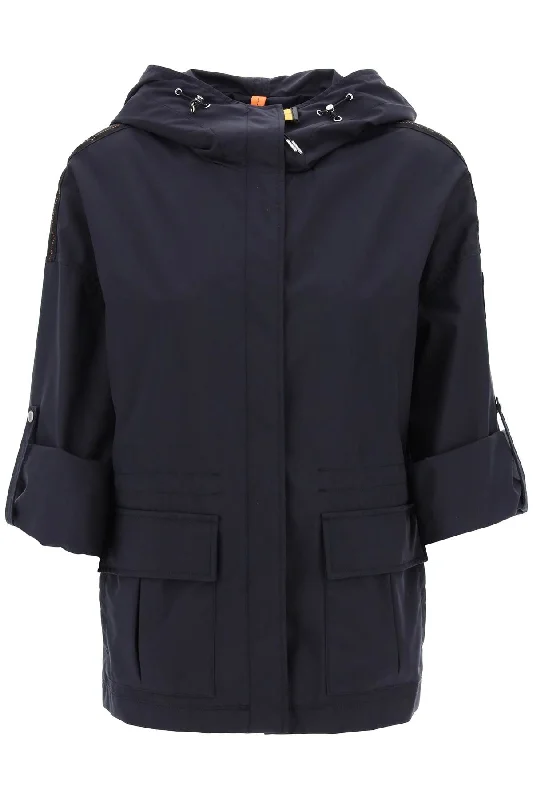 "hailee Hooded Midi Park  - Blue Zip Hoodie Drawstring Kangaroo Pocket